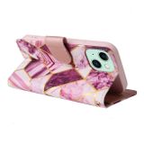 Peňaženkové kožené puzdro Marble Bronzing na iPhone 15 - Fialová