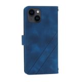 Peňaženkové kožené puzdro Embossed na iPhone 15 Plus - Modrá