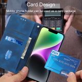 Peňaženkové kožené puzdro Embossed na iPhone 15 Plus - Modrá