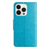 Peňaženkové kožené puzdro BUTTERFLY na iPhone 15 Pro Max - Modrá