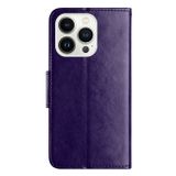 Peňaženkové kožené puzdro Butterfly na iPhone 15 Pro - Tmavo fialová