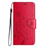Peňaženkové kožené puzdro Butterfly na iPhone 15 - Červená