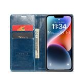Peňaženkové kožené puzdro CASEME na iPhone 15 Plus - Modrá