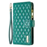 Peňaženkové kožené puzdro Lattice Zipper na Honor 90 Lite - Zelená