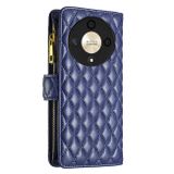 Peňaženkové kožené puzdro Diamond Zipper na Honor Magic6 Lite - Modrá