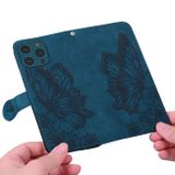 Peňaženkové kožené puzdro Butterflies na iPhone 15 Pro - Modrá