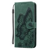 Peňaženkové kožené puzdro Butterflies na iPhone 15 Pro - Zelená