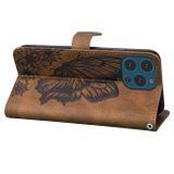 Peňaženkové kožené puzdro Butterflies na iPhone 15 Pro - Hnedá