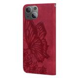 Peňaženkové kožené puzdro Butterflies na iPhone 15 Plus - Červená