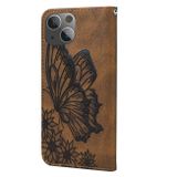 Peňaženkové kožené puzdro Butterflies na iPhone 15 - Hnedá