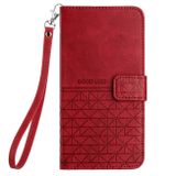 Peňaženkové kožené puzdro Rhombic Texture na Samsung Galaxy A25 5G - Červená