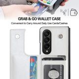 Peňaženkové kožené puzdro Buckle Pen na Samsung Galaxy Z Fold4 - Biela