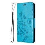 Peňaženkové kožené puzdro Butterfly Flower Pattern na Moto G54 5G / G54 5G Power Edition - Modrá