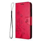 Peňaženkové kožené puzdro Butterfly Flower Pattern na Moto G54 5G / G54 5G Power Edition - Červená