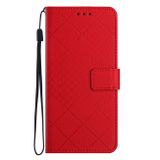 Peňaženkové kožené puzdro Rhombic Grid na Samsung Galaxy S24 5G - Červená