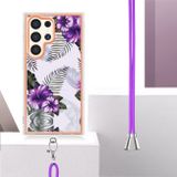 Gumený kryt Electroplating Lanyard na Samsung Galaxy S24 Ultra 5G - Purple Flower