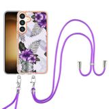 Gumený kryt Electroplating Lanyard na Samsung Galaxy S24 5G - Purple Flower