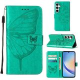 Peňaženkové kožené puzdro Embossed Butterfly na Galaxy A35 5G - Zelená