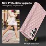 Peňaženkové kožené puzdro Rhombic Zipper na Samsung Galaxy S24 Ultra 5G - Ružové zlato