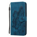 Peňaženkové kožené puzdro Skin Feel Butterflies na Galaxy A55 5G - Modrá