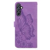 Peňaženkové kožené puzdro Skin Feel Butterflies na Galaxy A55 5G - Fialová
