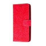 Peňaženkové kožené puzdro na LG K51S - Červená