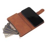 Peňaženkové kožené puzdro na iPhone 12 Mini - Hnedá