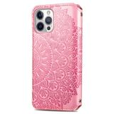 Peňaženkové kožené puzdro na iPhone 12 Pro Max - Ružová