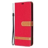 Peňaženkové Denim puzdro na Samsung Galaxy A42 5G - Červená
