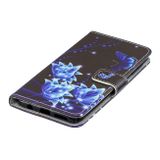 Peňaženkové kožené puzdro na Samsung Galaxy A50 - modrý motýľ
