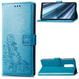 Peňaženkové kožené puzdro FLOWERS na Sony Xperia 1 - Modrá