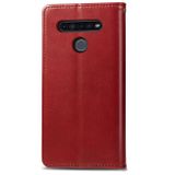 Peňaženkové kožené puzdro na LG K41S - Červená