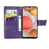 Peňaženkové kožené puzdro na Samsung Galaxy A42 5G - Tmavofialová
