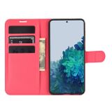 Peňaženkové kožené puzdro LITCHI na Samsung Galaxy S21 5G - Červená