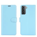 Peňaženkové kožené puzdro LITCHI na Samsung Galaxy S21 5G - Modrá