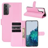 Peňaženkové kožené puzdro LITCHI na Samsung Galaxy S21 5G - Ružová