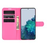 Peňaženkové kožené puzdro LITCHI na Samsung Galaxy S21 5G - Ružovočervená