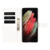 Peňaženkové kožené LITCHI puzdro na Samsung Galaxy S21 Ultra 5G - Biela