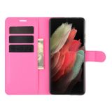 Peňaženkové kožené LITCHI puzdro na Samsung Galaxy S21 Ultra 5G - Rose Red