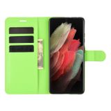 Peňaženkové kožené LITCHI puzdro na Samsung Galaxy S21 Ultra 5G - Zelená