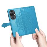 Peňaženkové kožené puzdro MANDALA na Huawei P50 Pro – Modrá
