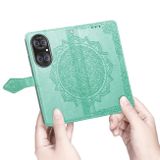 Peňaženkové kožené puzdro MANDALA na Huawei P50 Pro – Zelená