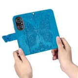Peňaženkové kožené puzdro BUTTERFLY na Huawei P50 Pro – Modrá