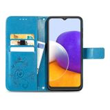 Peňaženkové kožené puzdro FOUR-LEAF na Samsung Galaxy A22 4G - Modrá