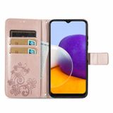Peňaženkové kožené puzdro EMBOSSED na Samsung Galaxy A22 4G - Zlatoružová