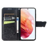 Peňaženkové kožené puzdro BUTTERFLY na Samsung Galaxy S21 FE - Čierna
