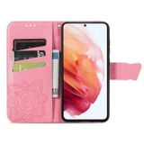 Peňaženkové kožené puzdro BUTTERFLY na Samsung Galaxy S21 FE - Ružová