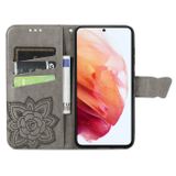 Peňaženkové kožené puzdro BUTTERFLY na Samsung Galaxy S21 FE - Šedá