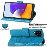 Peňaženkové kožené puzdro BUTTERFLY na Samsung Galaxy A22 4G - Modrá