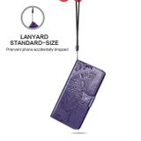 Peňaženkové kožené puzdro BUTTERFLY na Samsung Galaxy A22 4G - Tmavofialová